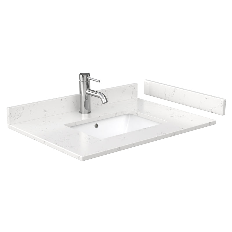 Wyndham Deborah 30" Single Bathroom Vanity In White with Light-Vein Carrara Cultured Marble Countertop Undermount Square Sink Brushed Gold Trims and 24" Mirror WCS202030SWGC2UNSM24