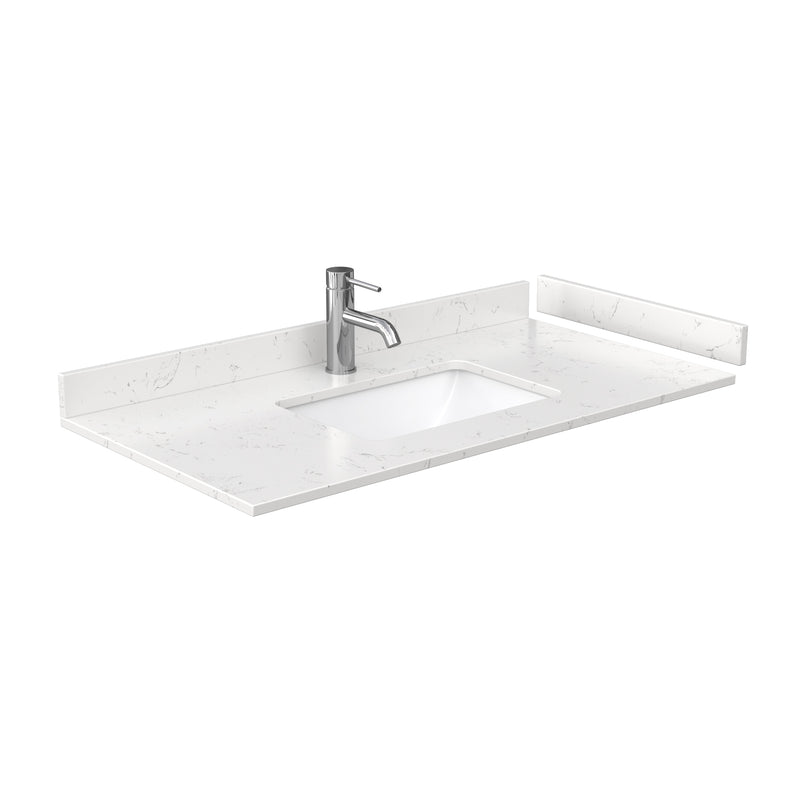 Wyndham Miranda 42" Single Bathroom Vanity In Dark Blue Light-Vein Carrara Cultured Marble Countertop Undermount Square Sink Brushed Gold Trims and No Mirro WCF292942SBLC2UNSMXX