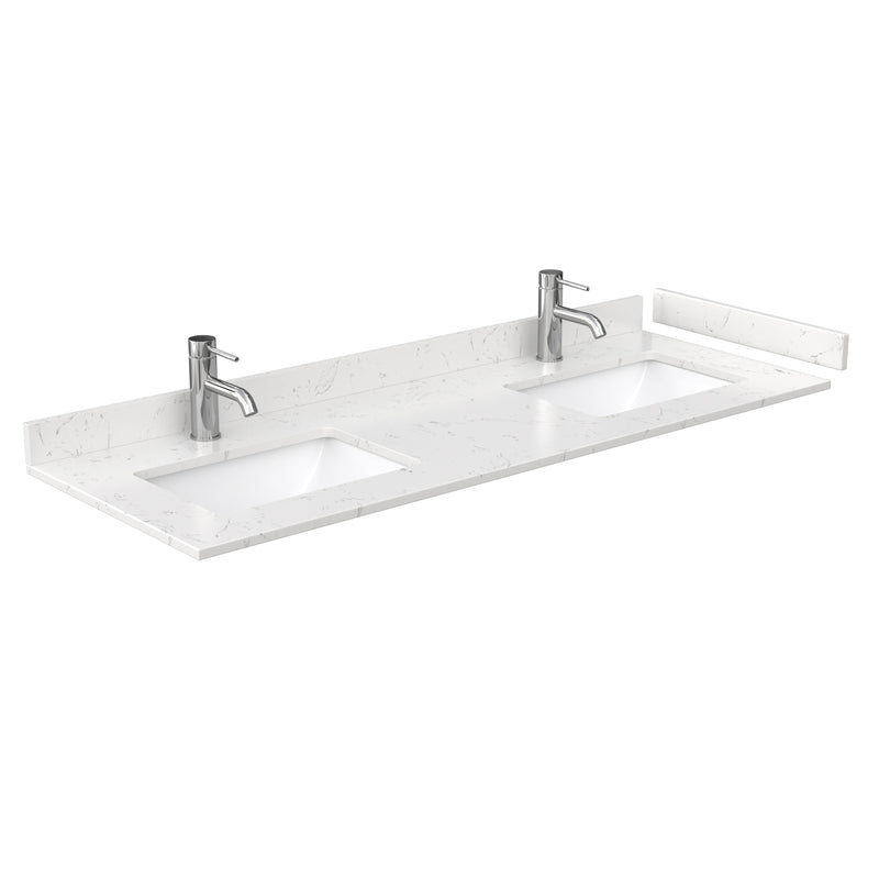 Wyndham Avery 60" Double Bathroom Vanity In White Light-Vein Carrara Cultured Marble Countertop Undermount Square Sinks Brushed Gold Trims and 58" Mirror WCV232360DWGC2UNSM58