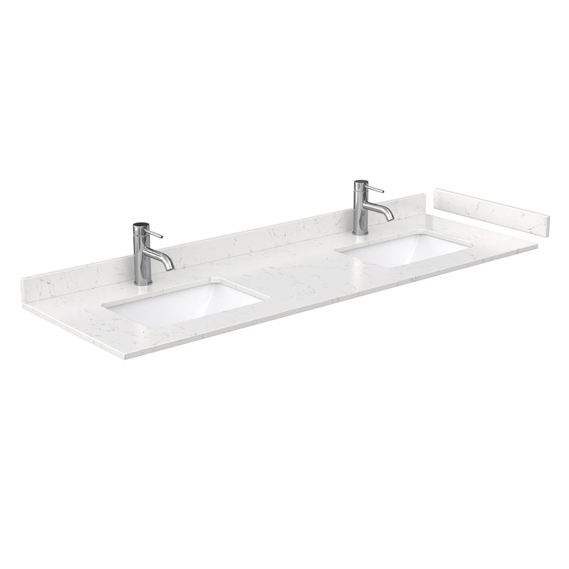 Wyndham Miranda 66" Double Bathroom Vanity In White Light-Vein Carrara Cultured Marble Countertop Undermount Square Sinks Brushed Gold Trim WCF292966DWGC2UNSMXX