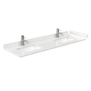 Wyndham Miranda 66" Double Bathroom Vanity In White Light-Vein Carrara Cultured Marble Countertop Undermount Square Sinks Brushed Nickel Trim 58" Mirror WCF292966DWHC2UNSM58