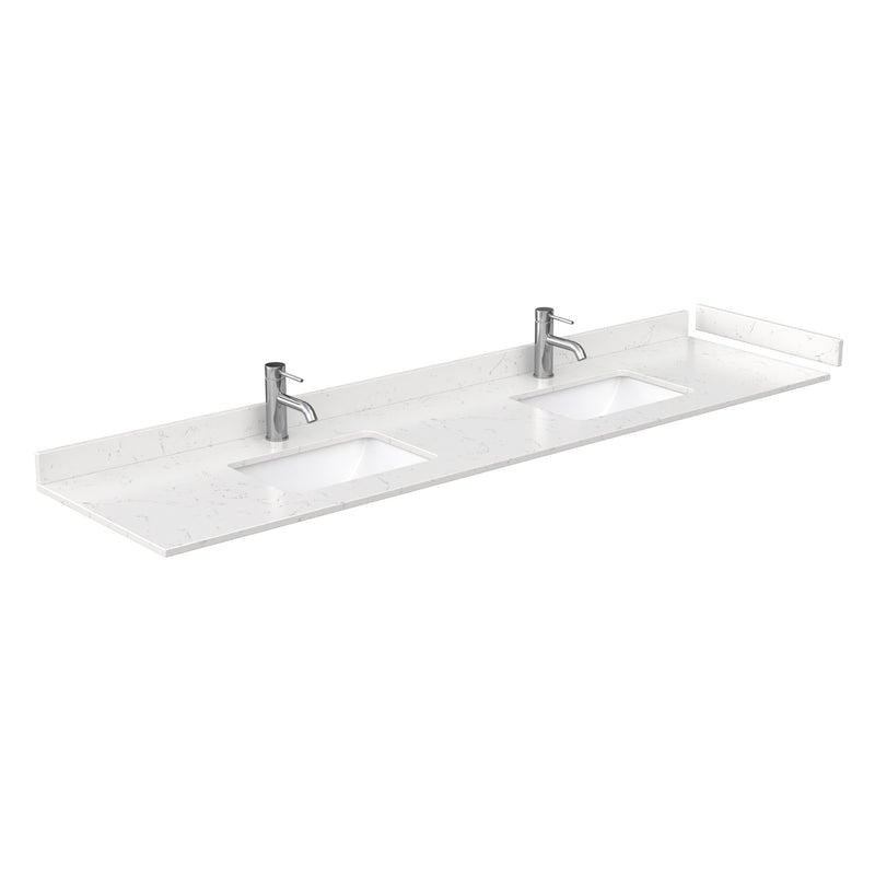 Wyndham Miranda 84" Double Bathroom Vanity In White Light-Vein Carrara Cultured Marble Countertop Undermount Square Sinks Matte Black Trim 70" Mirror WCF292984DWBC2UNSM70