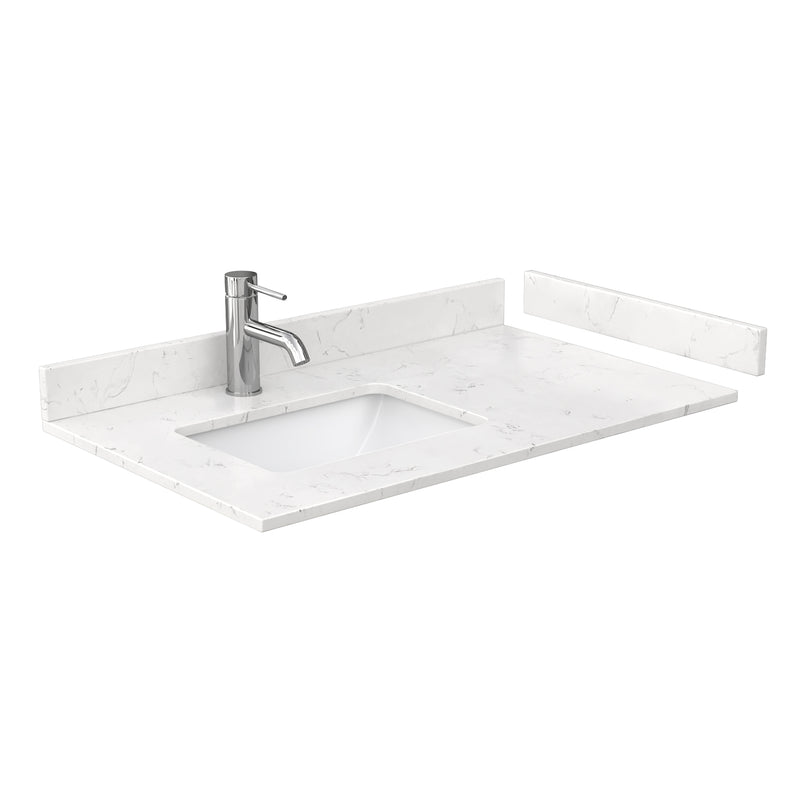 Wyndham Beckett 36" Single Bathroom Vanity In Green Carrara Cultured Marble Countertop Undermount Square Sink Brushed Gold Trim WCG242436SGDCCUNSMXX