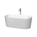 Wyndham Ursula 59" Soaking Bathtub In Matte White With Floor Mounted Faucet Drain And Overflow Trim In Polished Chrome WCBTE301159MWATP11PC