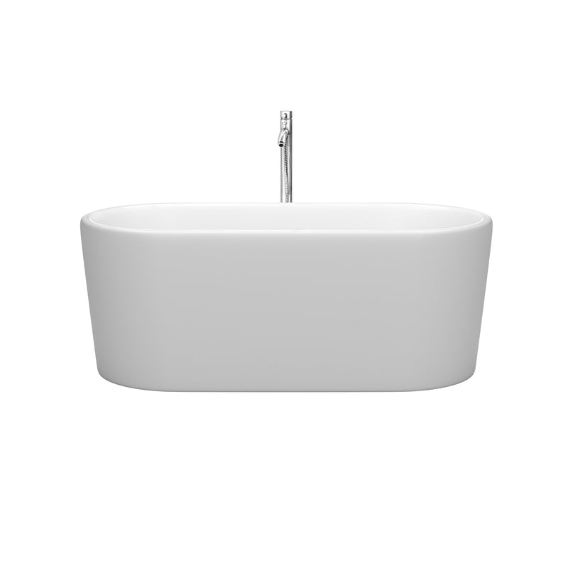 Wyndham Ursula 59" Soaking Bathtub in Matte White with Floor Mounted Faucet Drain and Overflow Trim in Polished Chrome WCBTE301159MWATP11PC