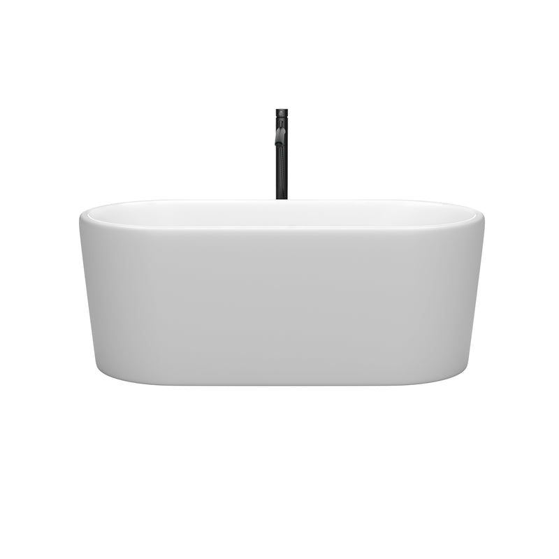 Wyndham Ursula 59" Soaking Bathtub in Matte White with Shiny White Trim and Floor Mounted Faucet in Matte Black WCBTE301159MWSWATPBK