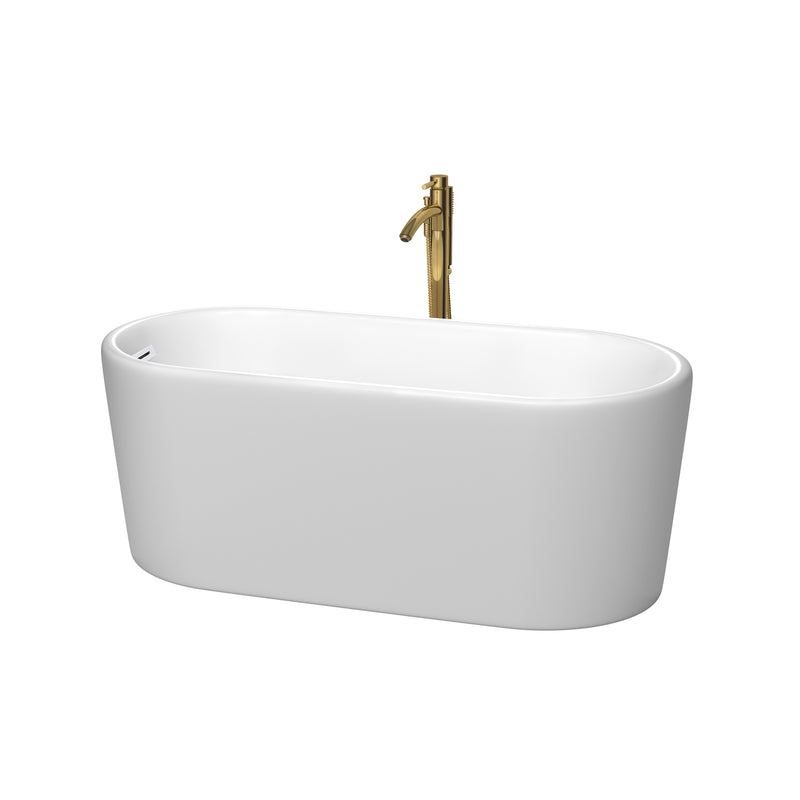 Wyndham Ursula 59" Soaking Bathtub In Matte White With Shiny White Trim And Floor Mounted Faucet In Brushed Gold WCBTE301159MWSWATPGD