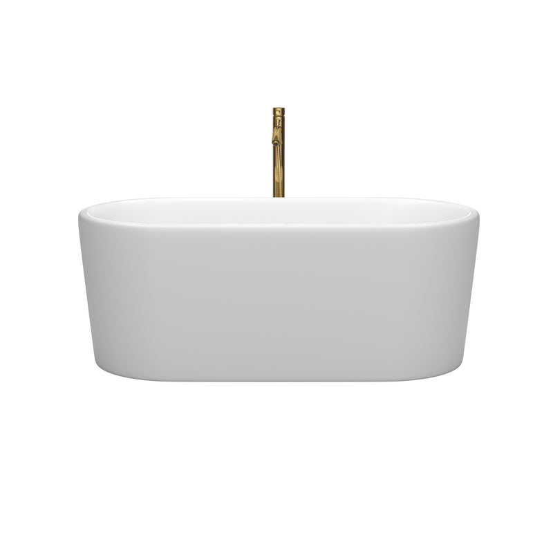 Wyndham Ursula 59" Soaking Bathtub in Matte White with Shiny White Trim and Floor Mounted Faucet in Brushed Gold WCBTE301159MWSWATPGD