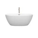 Wyndham Juno 59" Soaking Bathtub in Matte White with Floor Mounted Faucet Drain and Overflow Trim in Brushed Nickel WCBTE306159MWATP11BN