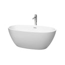 Wyndham Juno 59" Soaking Bathtub In Matte White With Floor Mounted Faucet Drain And Overflow Trim In Polished Chrome WCBTE306159MWATP11PC