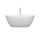 Wyndham Juno 59" Soaking Bathtub in Matte White with Floor Mounted Faucet Drain and Overflow Trim in Polished Chrome WCBTE306159MWATP11PC