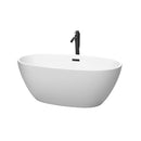 Wyndham Juno 59" Soaking Bathtub In Matte White With Floor Mounted Faucet Drain And Overflow Trim In Matte Black WCBTE306159MWMBATPBK