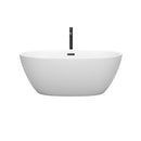 Wyndham Juno 59" Soaking Bathtub in Matte White with Floor Mounted Faucet Drain and Overflow Trim in Matte Black WCBTE306159MWMBATPBK