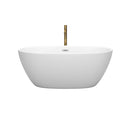 Wyndham Juno 59" Soaking Bathtub in Matte White with Polished Chrome Trim and Floor Mounted Faucet in Brushed Gold WCBTE306159MWPCATPGD