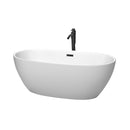 Wyndham Juno 63" Soaking Bathtub In Matte White With Floor Mounted Faucet Drain And Overflow Trim In Matte Black WCBTE306163MWMBATPBK