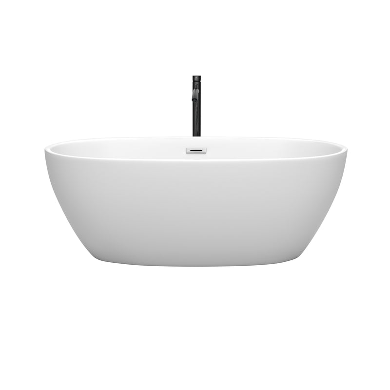 Wyndham Juno 63" Soaking Bathtub in Matte White with Polished Chrome Trim and Floor Mounted Faucet in Matte Black WCBTE306163MWPCATPBK