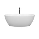 Wyndham Juno 63" Soaking Bathtub in Matte White with Shiny White Trim and Floor Mounted Faucet in Matte Black WCBTE306163MWSWATPBK