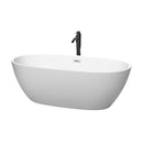 Wyndham Juno 67" Soaking Bathtub In Matte White With Polished Chrome Trim And Floor Mounted Faucet In Matte Black WCBTE306167MWPCATPBK