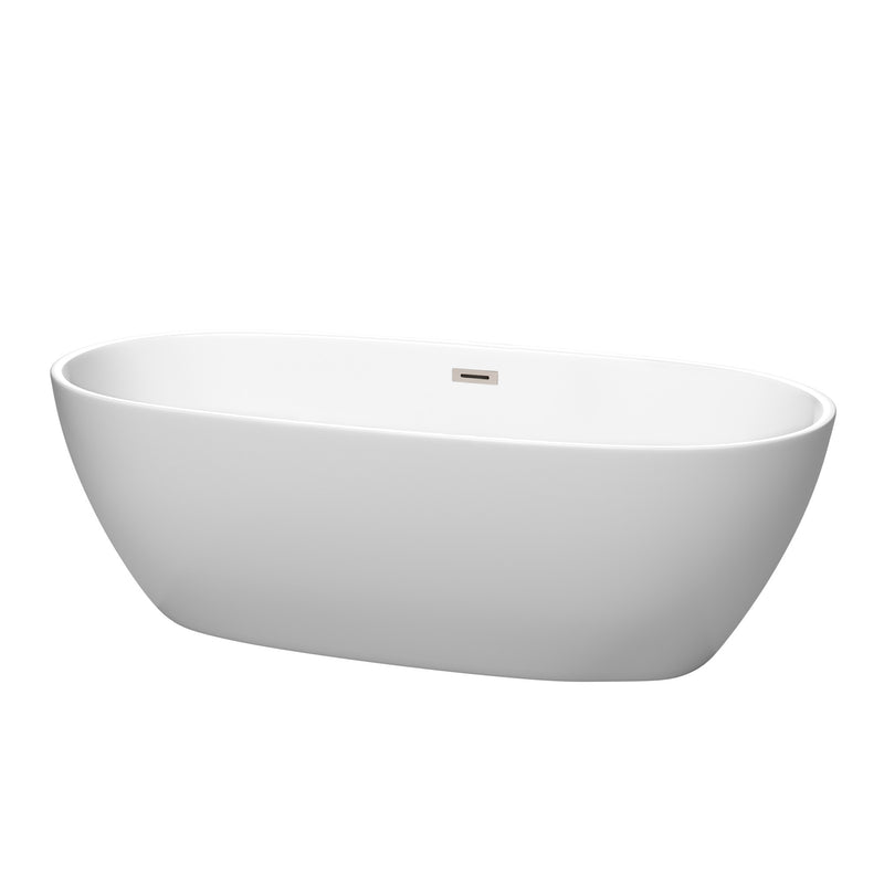 Wyndham Juno 71" Soaking Bathtub In Matte White With Brushed Nickel Trim WCBTE306171MWBNTRIM