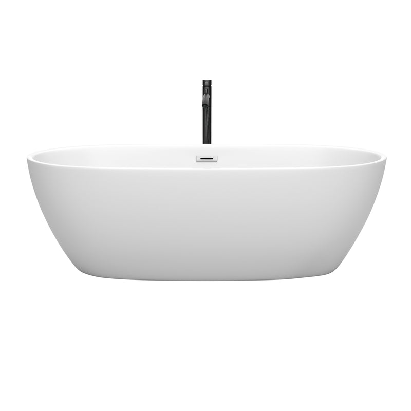 Wyndham Juno 71" Soaking Bathtub in Matte White with Polished Chrome Trim and Floor Mounted Faucet in Matte Black WCBTE306171MWPCATPBK