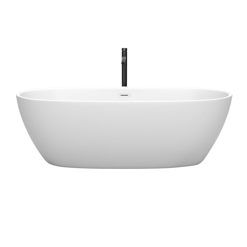 Wyndham Juno 71" Soaking Bathtub in Matte White with Shiny White Trim and Floor Mounted Faucet in Matte Black WCBTE306171MWSWATPBK