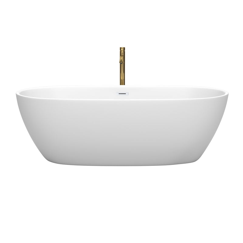 Wyndham Juno 71" Soaking Bathtub in Matte White with Shiny White Trim and Floor Mounted Faucet in Brushed Gold WCBTE306171MWSWATPGD