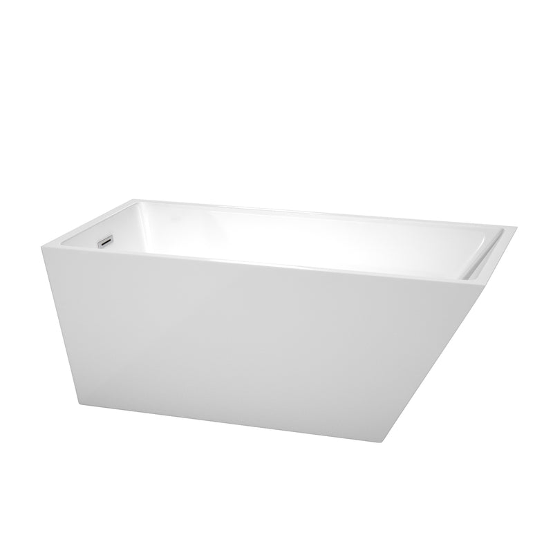 Wyndham Hannah 59" Freestanding Bathtub In White With Polished Chrome Drain And Overflow Trim WCBTK150159