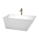 Wyndham Hannah 59" Soaking Bathtub In White With Polished Chrome Trim And Floor Mounted Faucet In Brushed Gold WCBTK150159PCATPGD