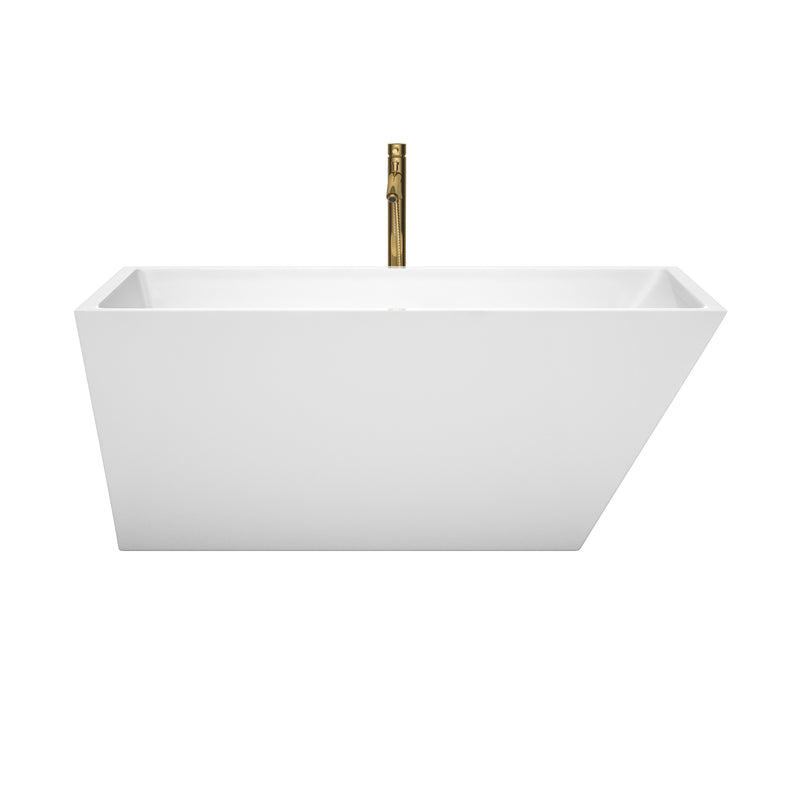 Wyndham Hannah 59" Soaking Bathtub in White with Polished Chrome Trim and Floor Mounted Faucet in Brushed Gold WCBTK150159PCATPGD