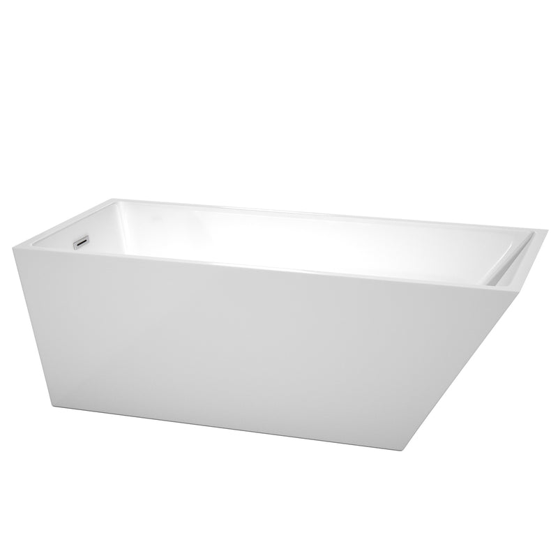 Wyndham Hannah 67" Freestanding Bathtub In White With Polished Chrome Drain And Overflow Trim WCBTK150167