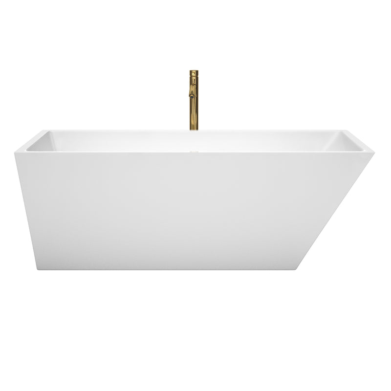 Wyndham Hannah 67" Soaking Bathtub in White with Polished Chrome Trim and Floor Mounted Faucet in Brushed Gold WCBTK150167PCATPGD