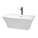 Wyndham Tiffany 59" Small Soaking Bathtub In White With Polished Chrome Trim And Floor Mounted Faucet In Matte Black WCBTK150459PCATPBK