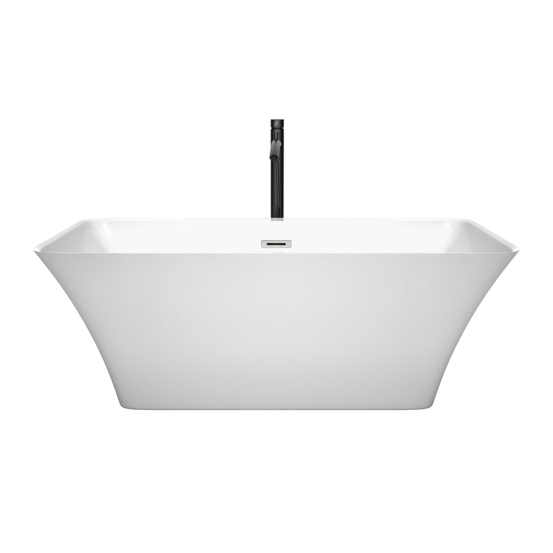 Wyndham Tiffany 59" Small Soaking Bathtub in White with Polished Chrome Trim and Floor Mounted Faucet in Matte Black WCBTK150459PCATPBK