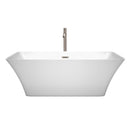 Wyndham Tiffany 67" Large Soaking Bathtub in White Brushed Nickel Trim and Brushed Nickel Floor Mounted Faucet WCBTK150467ATP11BN