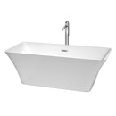 Wyndham Tiffany 67" Freestanding Bathtub In White With Floor Mounted Faucet Drain And Overflow Trim In Polished Chrome WCBTK150467ATP11PC