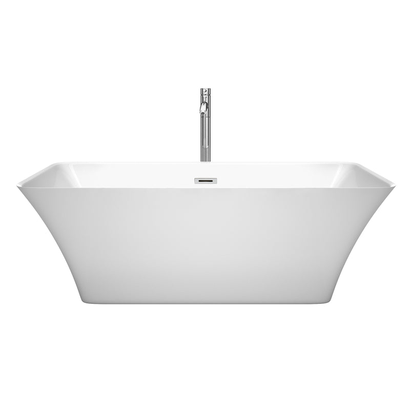 Wyndham Tiffany 67" Freestanding Bathtub in White with Floor Mounted Faucet Drain and Overflow Trim in Polished Chrome WCBTK150467ATP11PC