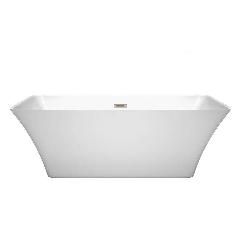 Wyndham Tiffany 67" Large Soaking Bathtub in White with Brushed Nickel Trim WCBTK150467BNTRIM