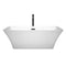 Wyndham Tiffany 67" Large Soaking Bathtub in White with Floor Mounted Faucet Drain and Overflow Trim in Matte Black WCBTK150467MBATPBK