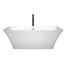 Wyndham Tiffany 67" Large Soaking Bathtub in White with Polished Chrome Trim and Floor Mounted Faucet in Matte Black WCBTK150467PCATPBK