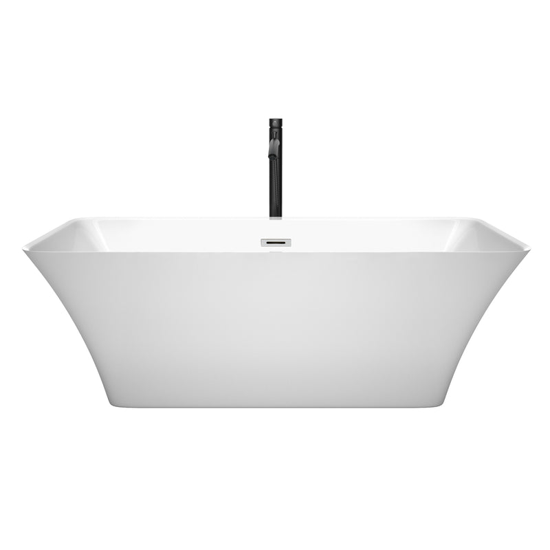 Wyndham Tiffany 67" Large Soaking Bathtub in White with Polished Chrome Trim and Floor Mounted Faucet in Matte Black WCBTK150467PCATPBK