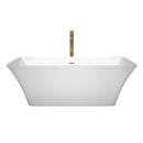 Wyndham Tiffany 67" Large Soaking Bathtub in White with Shiny White Trim and Floor Mounted Faucet in Brushed Gold WCBTK150467SWATPGD