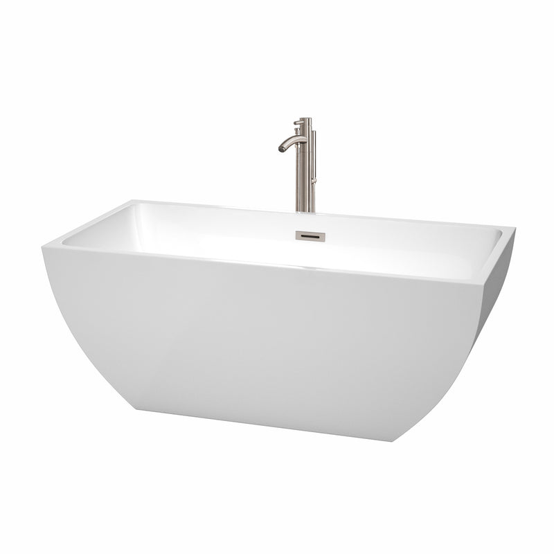 Wyndham Rachel 59" Soaking Bathtub In White Brushed Nickel Trim And Brushed Nickel Floor Mounted Faucet WCBTK150559ATP11BN