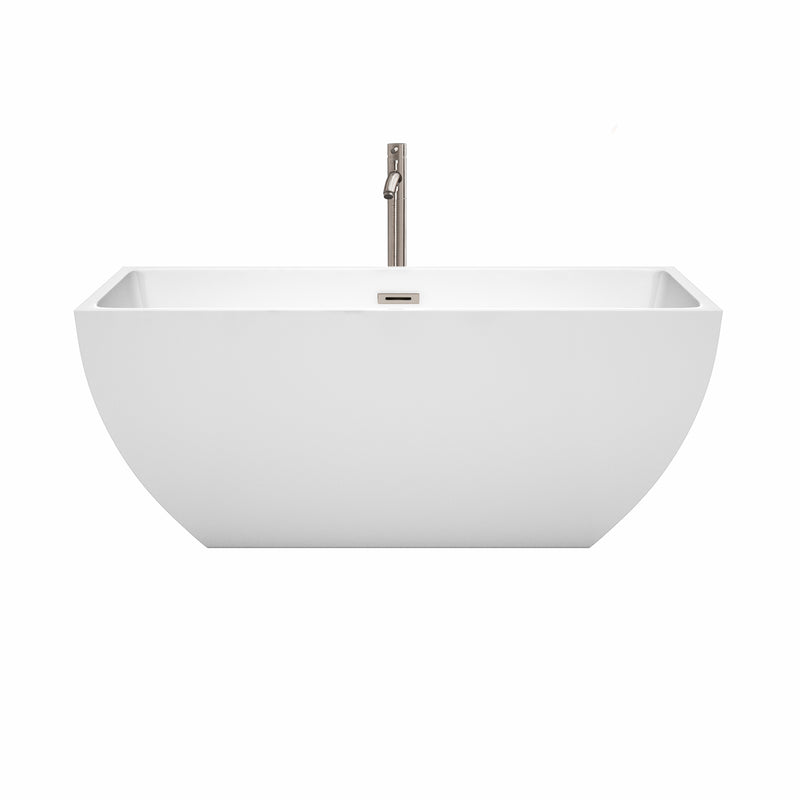 Wyndham Rachel 59" Soaking Bathtub in White Brushed Nickel Trim and Brushed Nickel Floor Mounted Faucet WCBTK150559ATP11BN