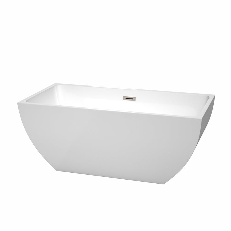 Wyndham Rachel 59" Soaking Bathtub In White With Brushed Nickel Trim WCBTK150559BNTRIM