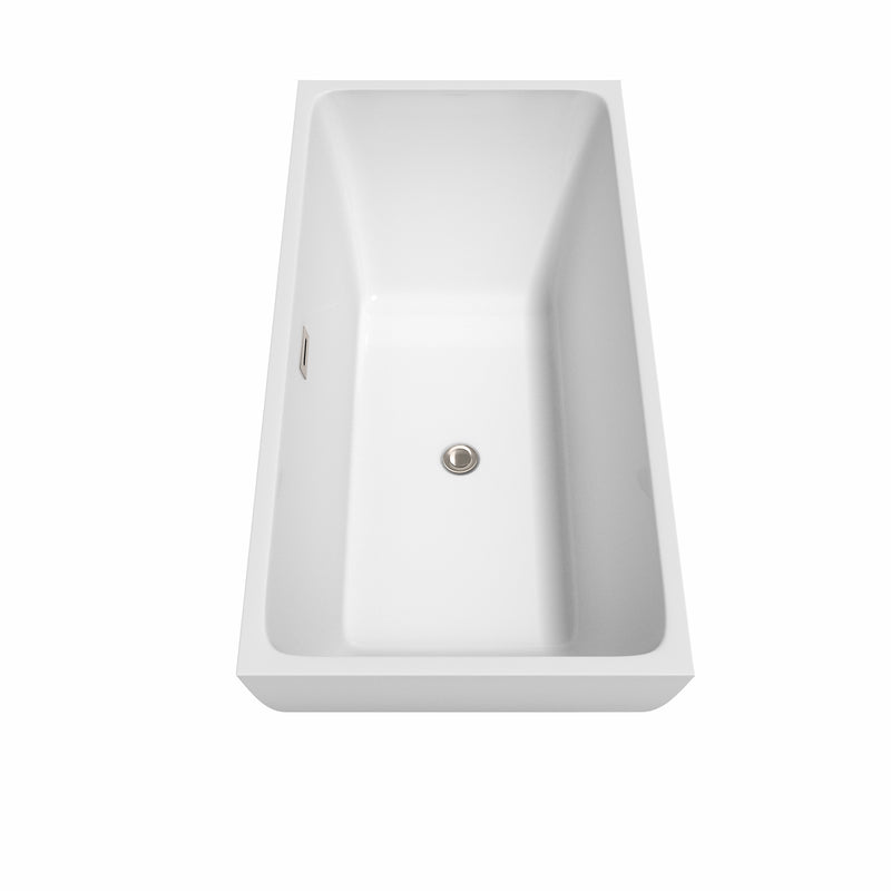 Wyndham Rachel 59" Soaking Bathtub in White Brushed Nickel Trim and Brushed Nickel Floor Mounted Faucet WCBTK150559ATP11BN