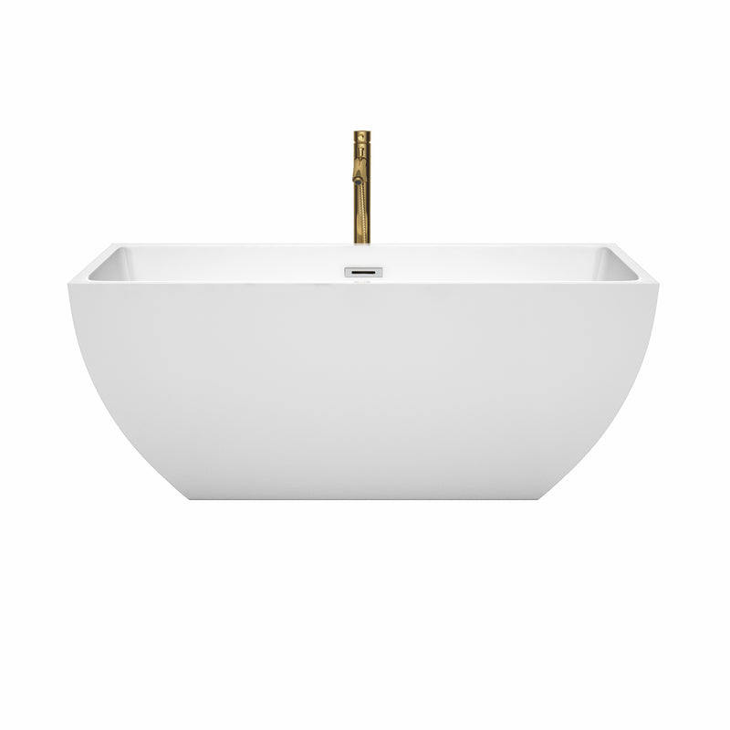 Wyndham Rachel 59" Soaking Bathtub in White with Polished Chrome Trim and Floor Mounted Faucet in Brushed Gold WCBTK150559PCATPGD