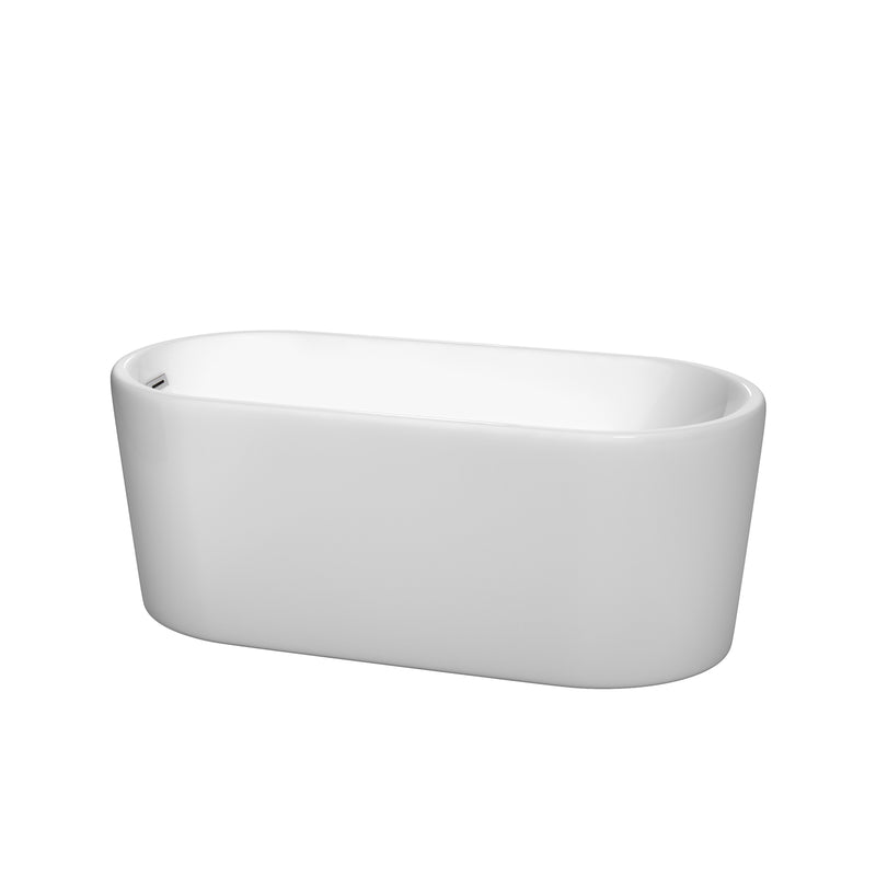 Wyndham Ursula 59" Freestanding Bathtub In White With Polished Chrome Drain And Overflow Trim WCBTK151159