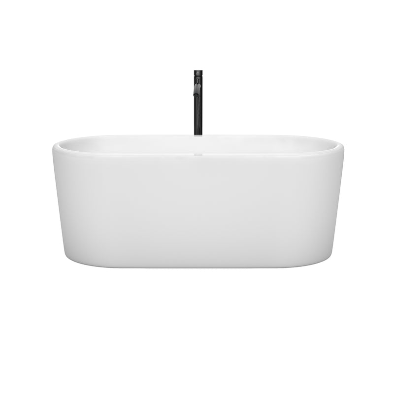 Wyndham Ursula 59" Soaking Bathtub in White with Polished Chrome Trim and Floor Mounted Faucet in Matte Black WCBTK151159PCATPBK