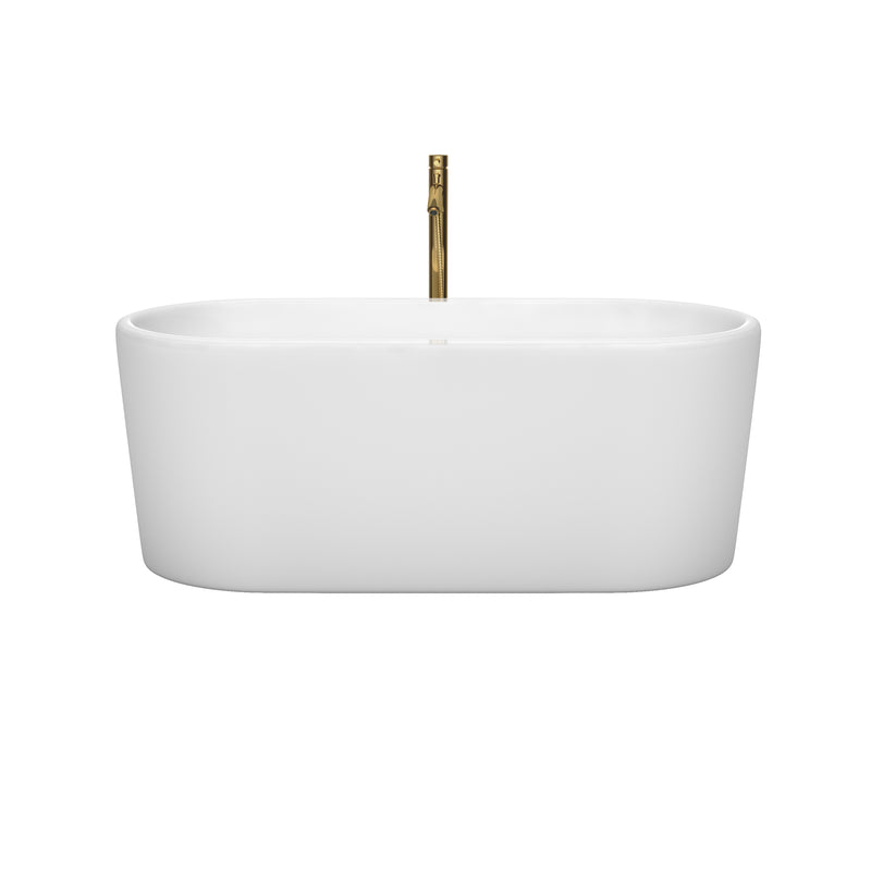 Wyndham Ursula 59" Soaking Bathtub in White with Polished Chrome Trim and Floor Mounted Faucet in Brushed Gold WCBTK151159PCATPGD