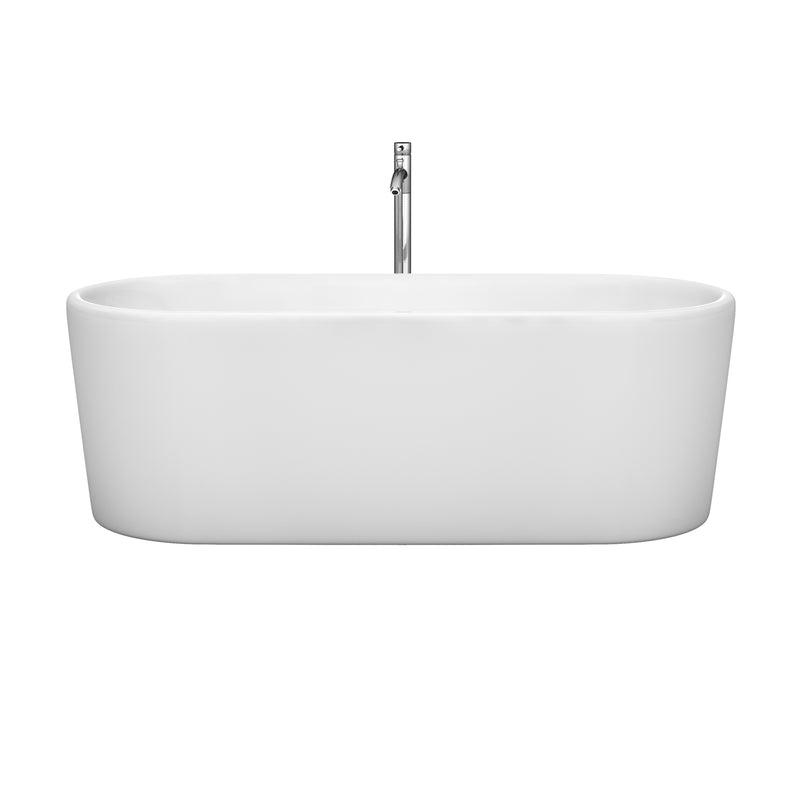 Wyndham Ursula 67" Freestanding Bathtub in White with Polished Chrome Drain and Overflow Trim and Floor Mounted Faucet WCBTK151167ATP11PC